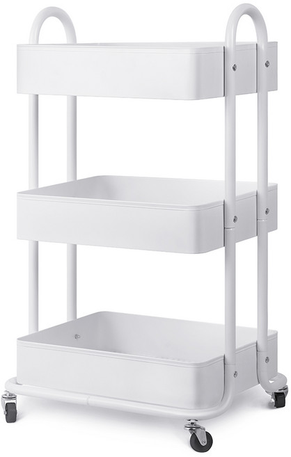 미까사 보니따 핸들 수납 선반 메탈 트롤리 3단 + 스토퍼 바퀴 세트 MT-03, 화이트