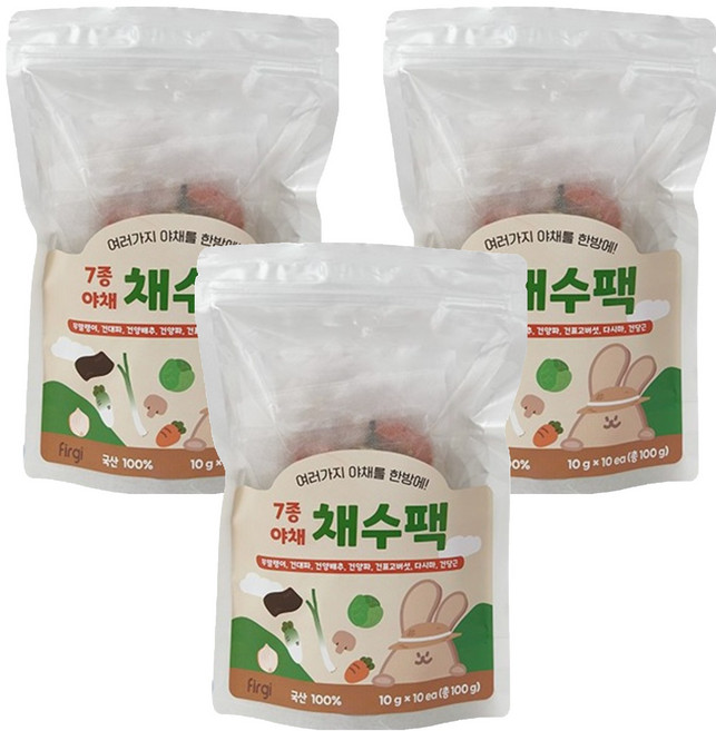 퍼기 어린이 7종야채 채수팩 10개입, 야채맛, 100g, 3개