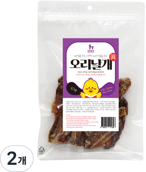 웁스 강아지 수제간식, 오리날개, 150g, 2개