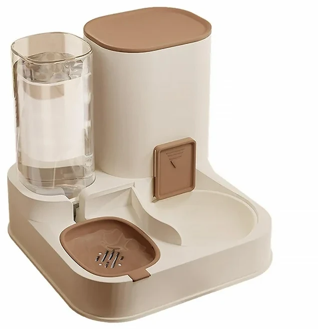 Kyhome 寵物自動餵食器/飲水餵食一體機/貓狗喝水器, 棕色, 1個, 1.3L