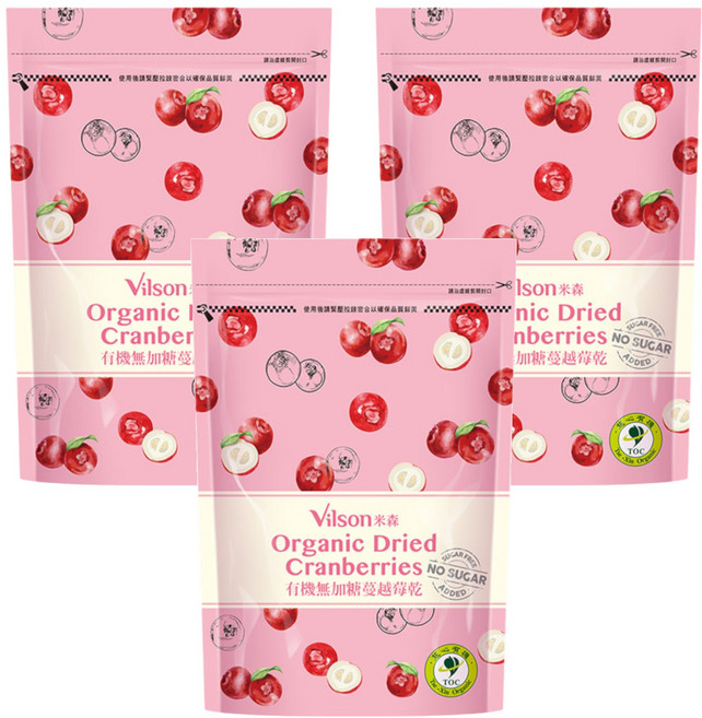 Vilson 米森 有機無加糖蔓越莓乾, 210g, 3包