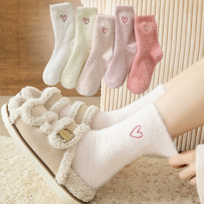 삭스판다 여성용 하트 앙고라 수면 양말 5켤레 세트