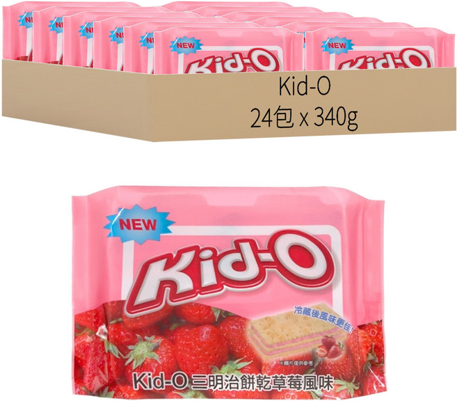 Kid-O 三明治餅乾 草莓風味, 340g, 24袋