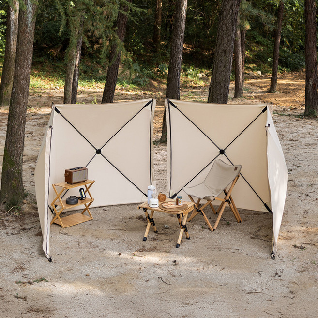 아이두젠 옵티머스 원터치 캠핑 바람막이 면 지퍼확장 사이드월 윈드스크린 2p, 아이보리