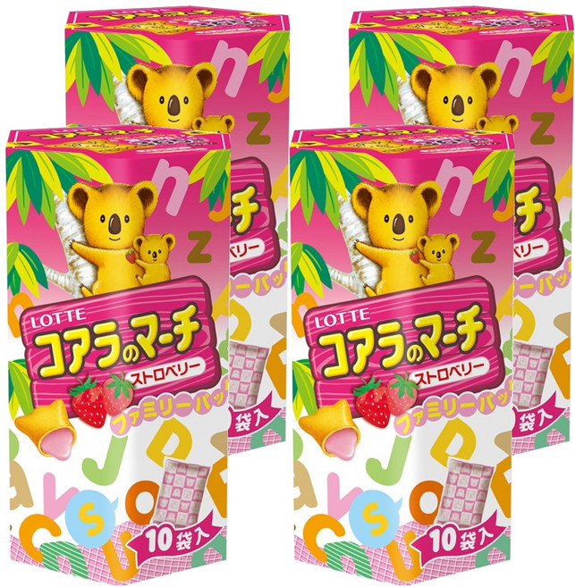 LOTTE 樂天 小熊餅 家庭號 草莓風味 10包, 195g, 4盒