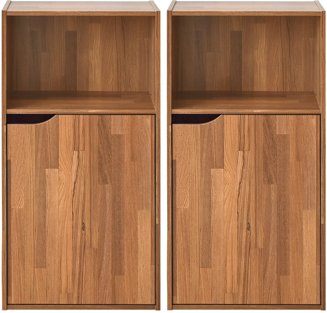 HOPMA 合馬家具 日式單門三層櫃/儲藏收納櫃/置物書櫃/玄關櫃/櫥櫃 2件組 G-2D908PTK, 拼版柚木