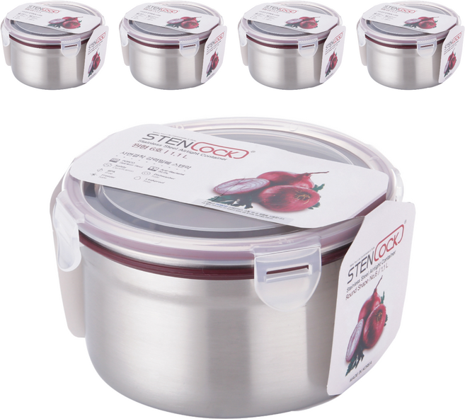스텐락 클래식 스테인리스 밀폐용기 원형 6호 1100ml, 5개, 단품