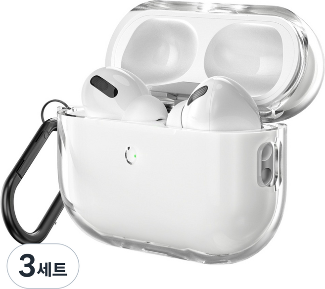 신지모루 변색방지 에어팟 TPU 투명 케이스 + 카라비너, 에어팟프로3, 클리어, 3세트