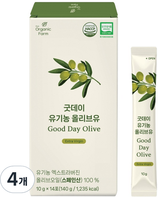 오가닉팜 굿데이 유기농 올리브유 14p, 140g, 4개