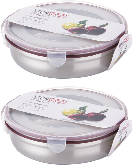 스텐락 클래식 원형 스텐 밀폐용기, 2개, 2L