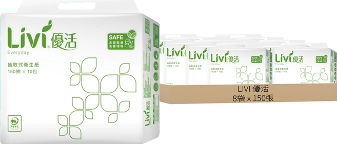 LIVI 優活 抽取式衛生紙, 10包, 8袋