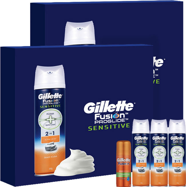 질레트 퓨전 프로글라이드 센서티브 2in1 액티브 스포츠 쉐이빙폼 245g 3개 +퓨전하이드라젤 70g 1개, 2세트