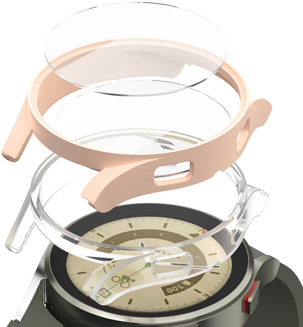 구스페리 갤럭시워치 풀커버 강화유리 하드 케이스 2p, 핑크 + 투명, 1개