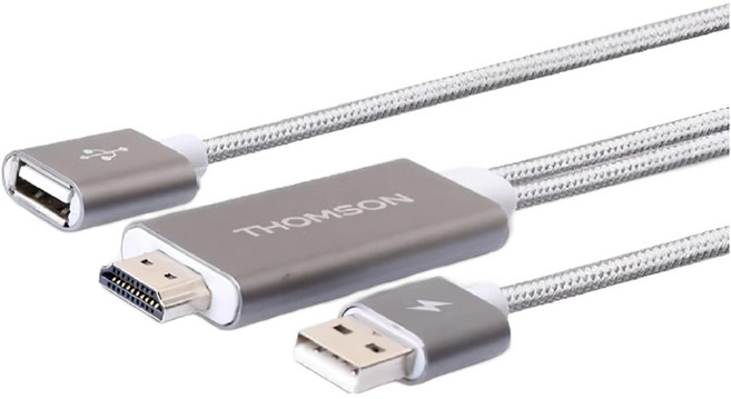THOMSON 湯姆盛 USB A母-USB A公手機平板同步HDMI傳輸線 TM-TAW03UC, 100cm, 1個, 灰色