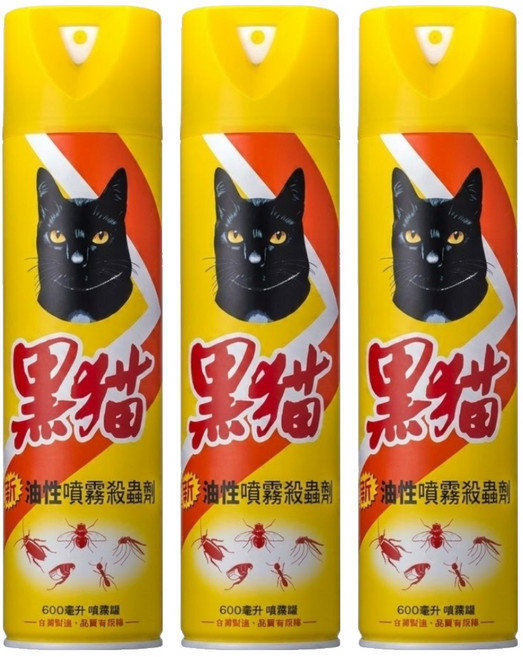 黑貓 油性噴霧殺蟲劑, 600ml, 3瓶