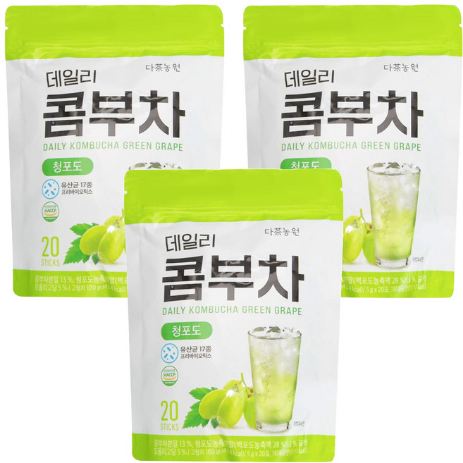 Danongwon 乳酸菌康普茶 青葡萄, 5g, 20條, 3袋