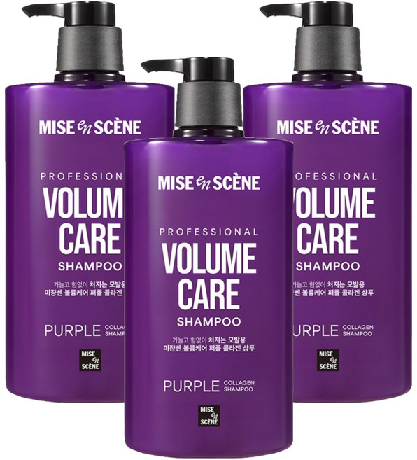 미쟝센 볼륨케어 퍼플 콜라겐 샴푸, 1L, 3개