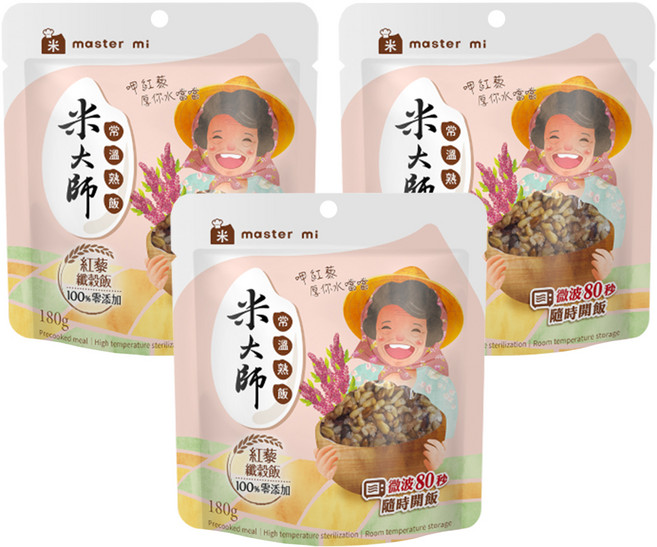 master mi 米大師 常溫熟飯 紅藜纖穀飯, 180g, 3包