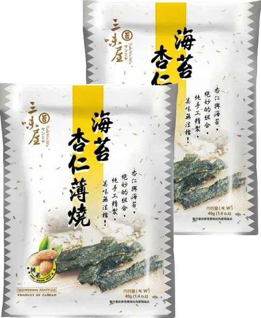 三味屋 海苔杏仁薄燒, 40g, 2包