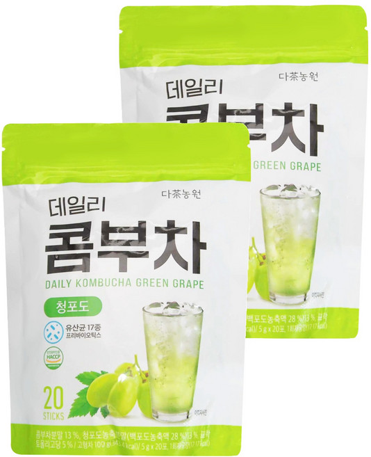 Danongwon 乳酸菌康普茶 青葡萄, 5g, 20條, 2袋