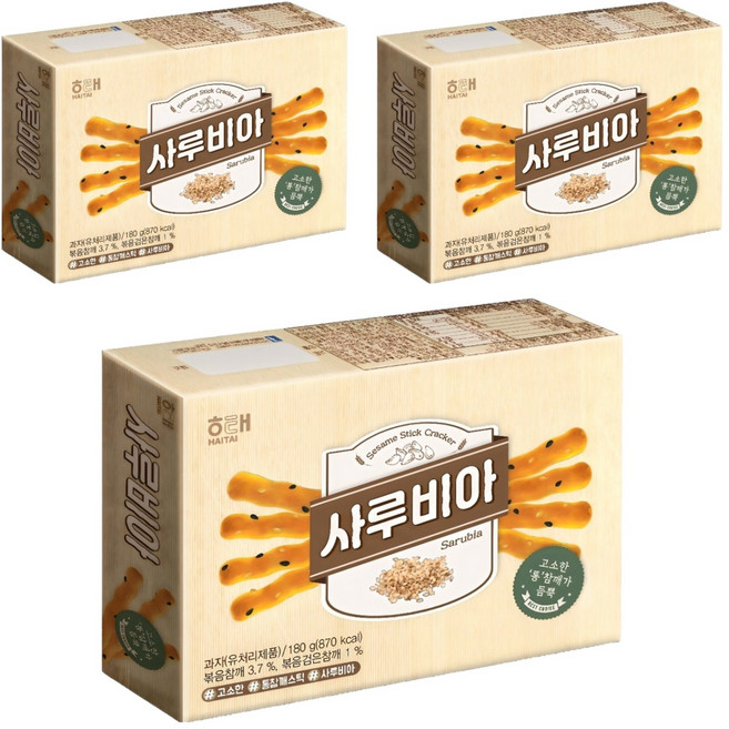 해태제과 사루비아 참깨스틱, 180g, 3개