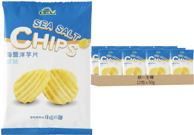 統一生機 海鹽洋芋片 原味, 50g, 12包