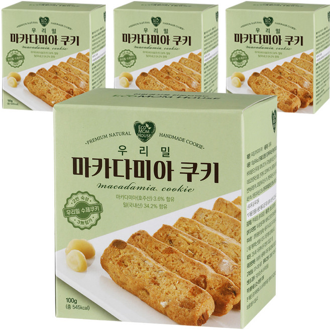 에코맘하우스 우리밀 마카다미아 쿠키, 4개, 100g