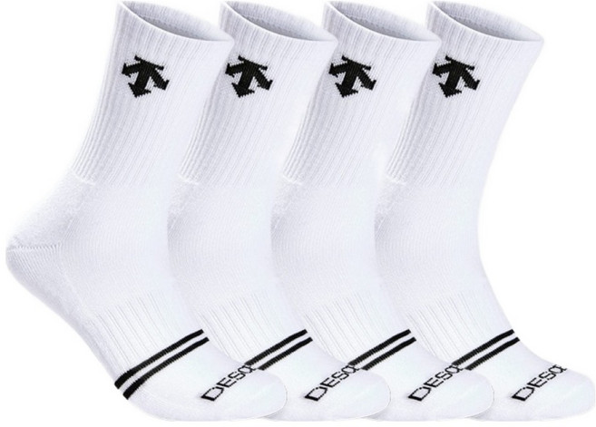 데상트 남성용 스포츠 파일 앞투선 중목양말, 화이트, 4세트