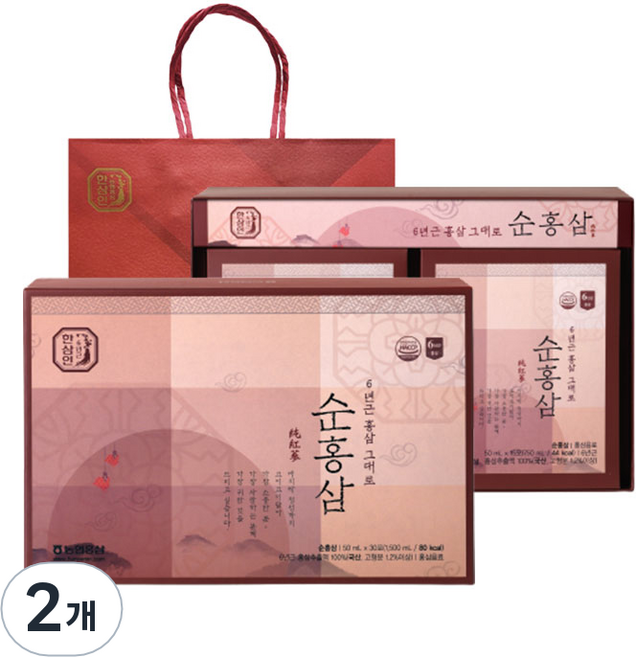 한삼인 순홍삼 50ml 30포 + 쇼핑백, 1.5L, 2개