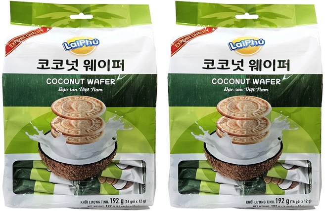 LaiPhu 코코넛 웨이퍼, 192g, 2개 - 쿠팡