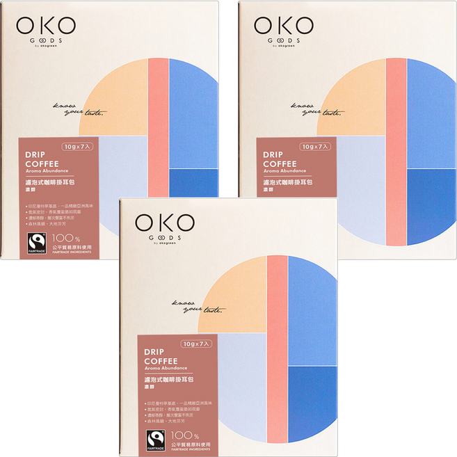OKO 生態綠 濾泡式咖啡掛耳包 濃醇, 10g, 7包, 3盒