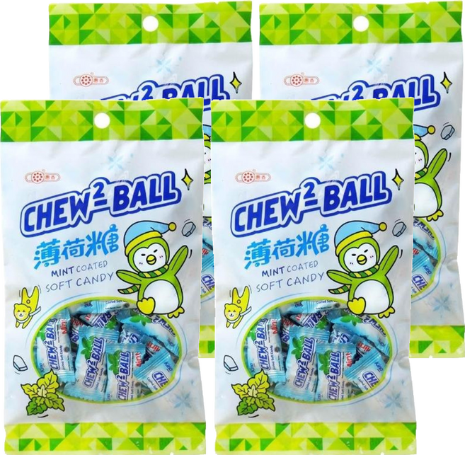 惠香食品 CHEW2BALL 薄荷糖 外裹薄層脆皮 內餡薄荷清涼, 110g, 4包