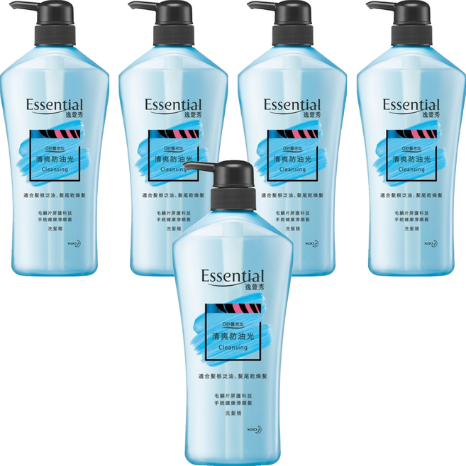 Essential 逸萱秀 瞬效鎖水系列 清爽防油光洗髮精 0矽靈添加 適合髮根泛油、髮尾乾燥髮, 700ml, 5瓶