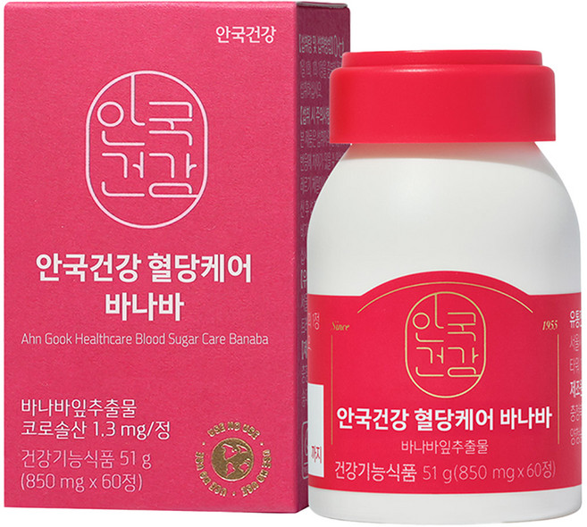 안국건강 혈당케어 바나바 영양제 51g, 60정, 1개