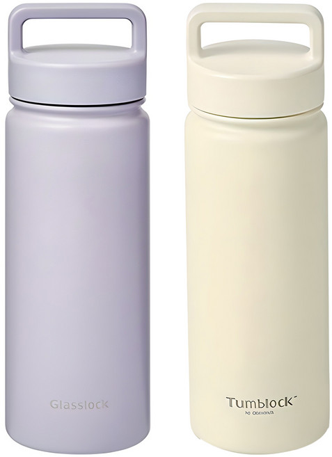 글라스락 스포티 핸들 텀블러 + 텀블락 스포티 핸들 텀블러, 페일라벤더 + 베이지, 500ml, 1세트