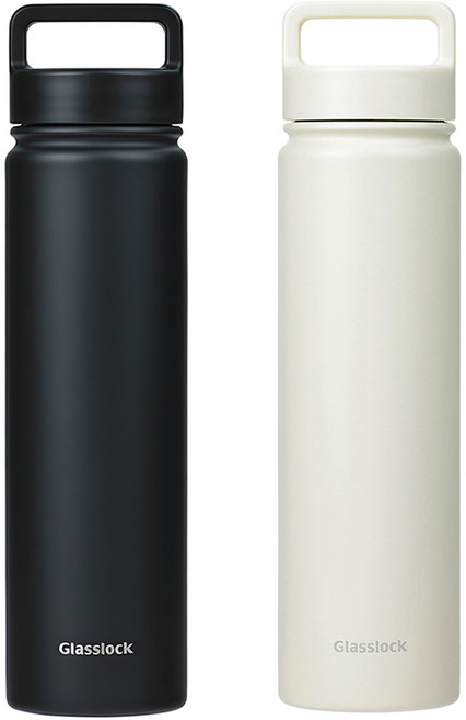 글라스락 스포티 핸들 텀블러 2p, 베이지 + 블랙, 700ml, 1세트