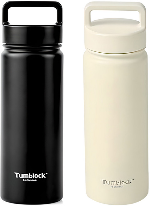 글라스락 텀블락 스포티 핸들 텀블러 2p, 블랙 + 베이지, 500ml, 1세트
