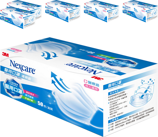 3M Nexcare 醫用口罩 成人散裝 7660C, 藍色, 50片, 6盒