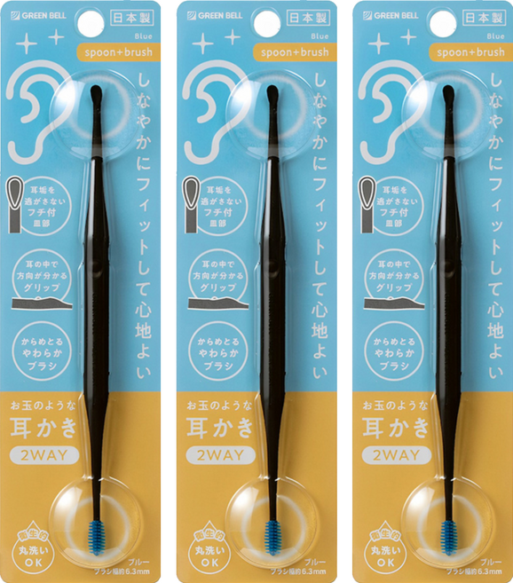 GREEN BELL 綠鐘 2用式藍色耳挖勺, 1個, 3個