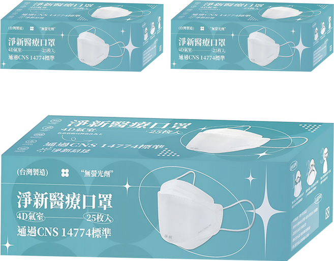 淨新科技 成人口罩 4D細耳, 深寶藍, 25片, 3盒