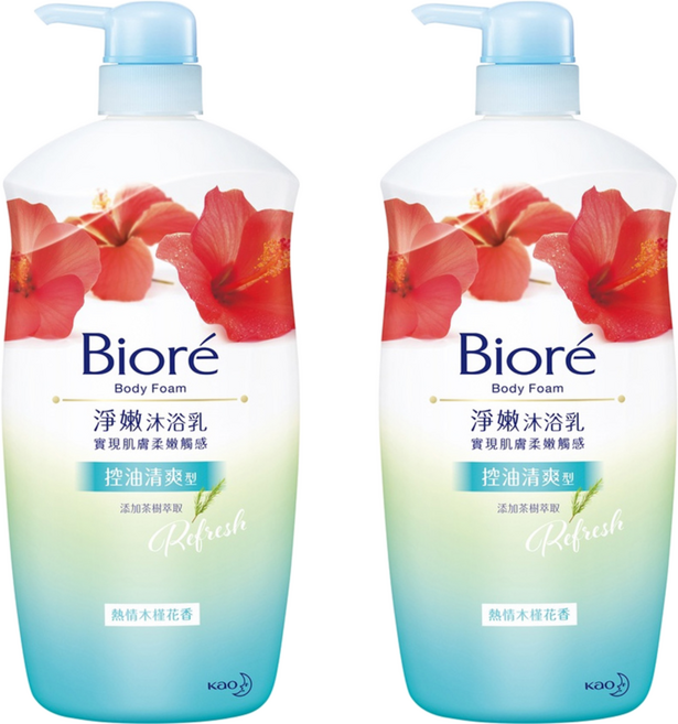 Biore 蜜妮 淨嫩沐浴乳 控油清爽型 熱情木槿花香, 1kg, 2瓶