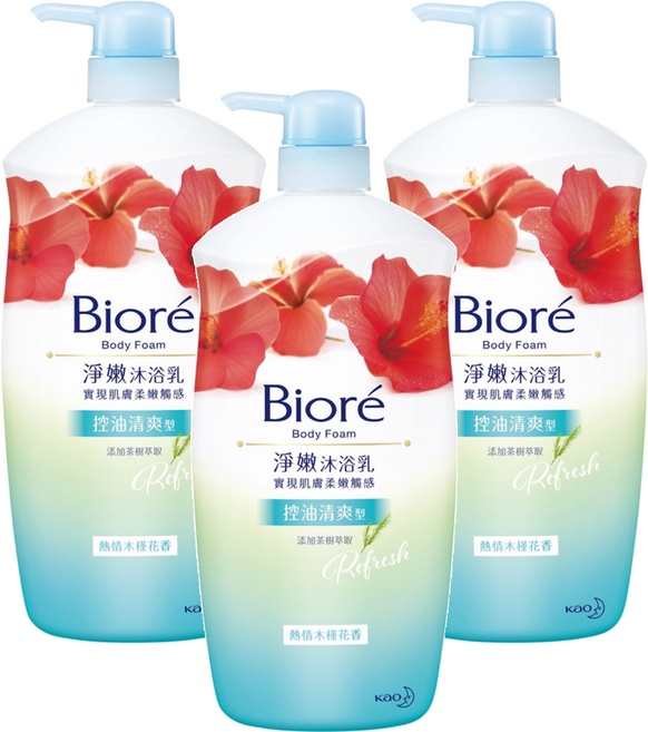 Biore 蜜妮 淨嫩沐浴乳 控油清爽型 熱情木槿花香, 1kg, 3瓶