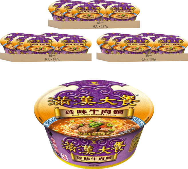 統一 滿漢大餐 珍味牛肉麵 187g, 18入