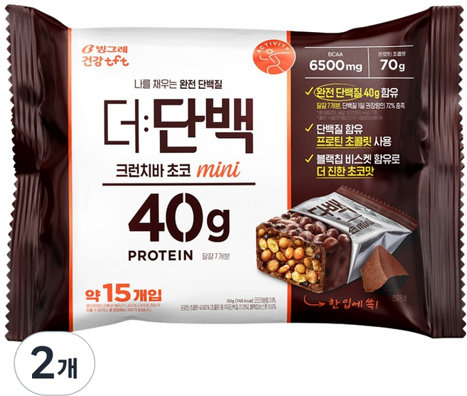 빙그레 건강tft 더단백 크런치바 초코 mini, 161g, 2개
