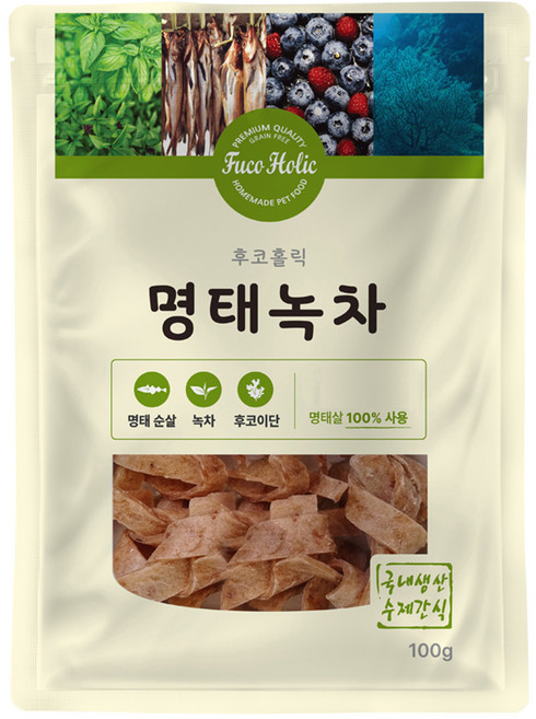 후코홀릭 강아지 건조 간식, 혼합맛(명태/녹차), 100g, 1개