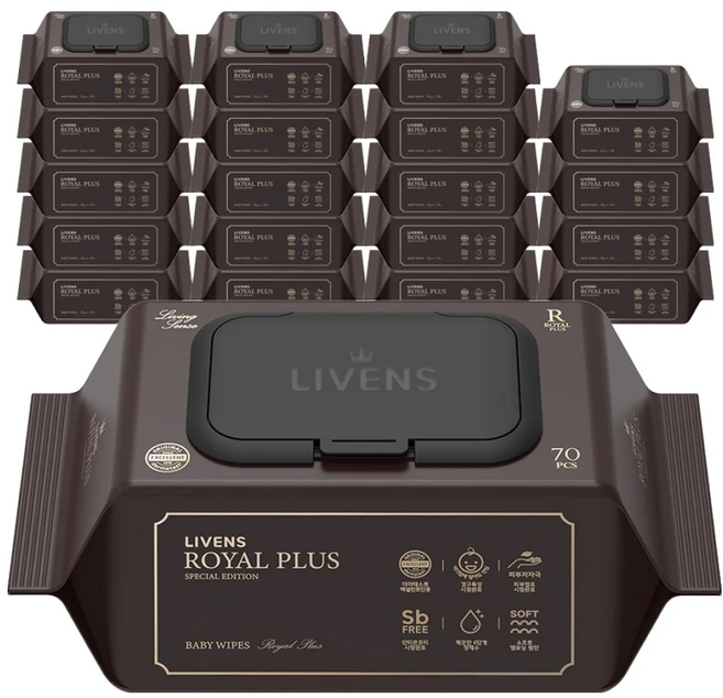 리벤스 로얄 플러스 아기 물티슈 엠보싱 캡형, 75g, 70매, 20개 - 쿠팡