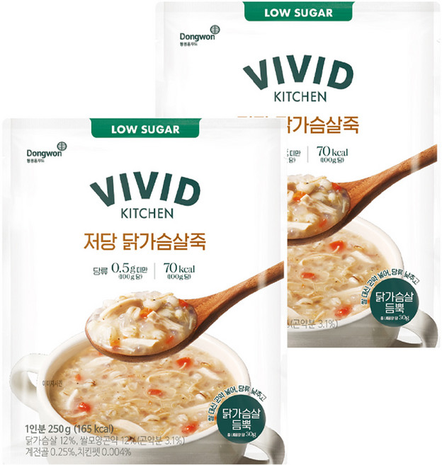 비비드키친 저당 닭가슴살죽, 250g, 2개