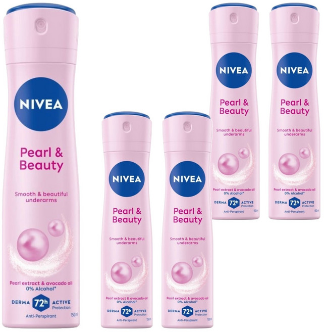 NIVEA 妮維雅 台灣公司貨 止汗爽身噴霧 珍珠煥采, 5瓶, 150ml