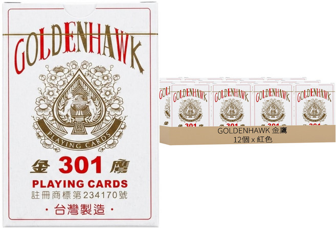 GOLDENHAWK 金鷹 301 撲克牌 12個, 紅色, 1盒