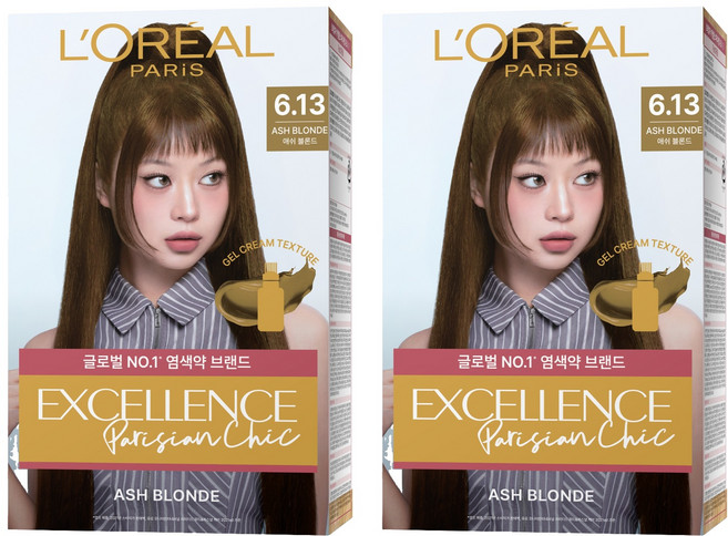 로레알파리 엑셀랑스 파리지앵 시크 라이트닝 톤업 염모제, 6.13호 애쉬블론드, 2개